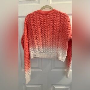 Women’s Coral to White Ombre Cable Crew Neck Sweater